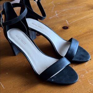 Nine West Black Ankle Strap Block Heel Sandals